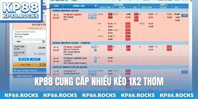 KP88 cung cấp nhiều kèo 1x2 thơm