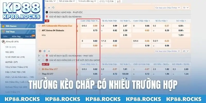 Thưởng kèo chấp có nhiều trường hợp